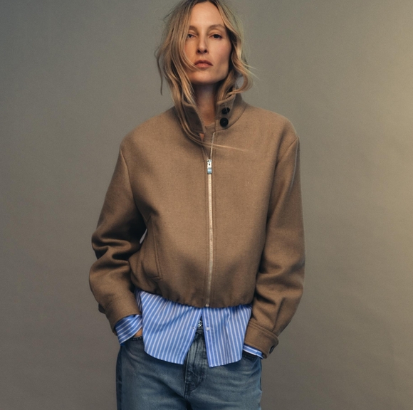 Zara WOOL BLEND HIGH COLLAR JACKET - Picture 1 of 5